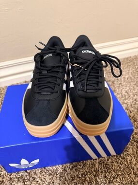 adidas VL Court Triple Stack Black Sneakers with Gum Outsole and White 3-Stripes